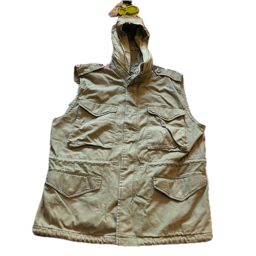 Denim & Supply Ralph Lauren Mens XL Military Field Vest Olive Green Flag Back